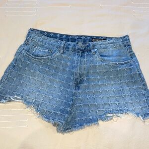 Blank NYC the barrow high rise denim distressed shorts, size 30